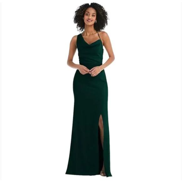 AFTER SIX 6849 Evergreen One Shoulder Draped Cowl Neck Maxi Bridesmaid Dress 8R - Picture 1 of 8